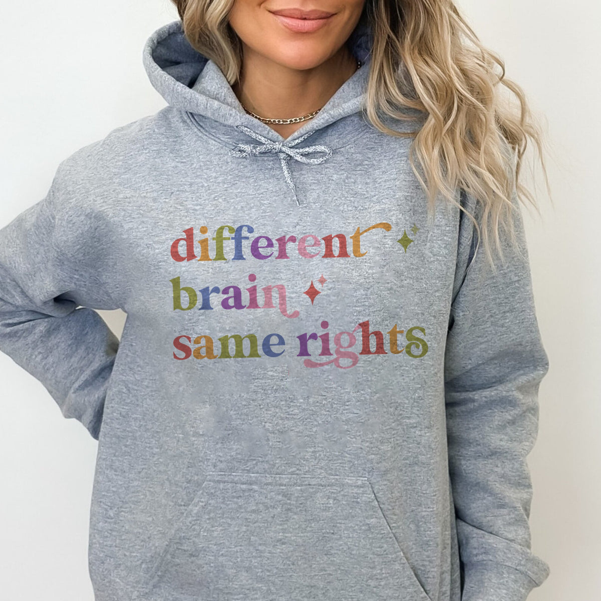 Different Brain Same Rights Care & Resist Gildan hoodie in Sport Grey
