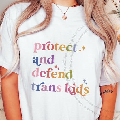 Protect and Defend Trans Kids Care & Resist progressive t-shirt in White