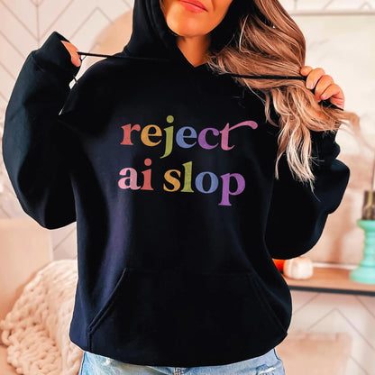 Reject AI Slop Care & Resist Gildan hoodie in Black