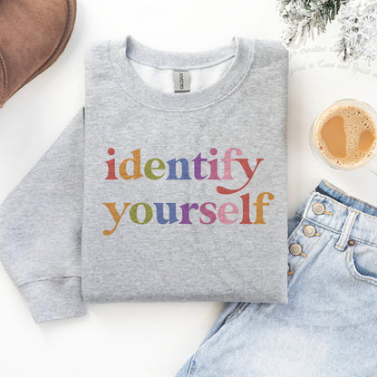 Identify Yourself Care & Resist Gildan crewneck sweatshirt in Sport Grey