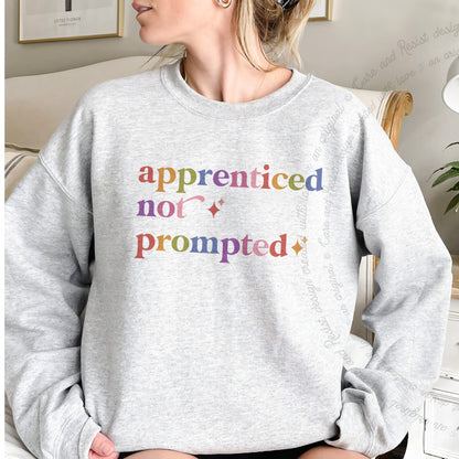 Apprenticed not Prompted Care & Resist Gildan crewneck sweatshirt in Sport Grey