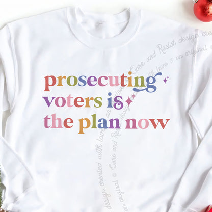 Prosecuting Voters is the Plan Now Care & Resist Gildan crewneck sweatshirt in White