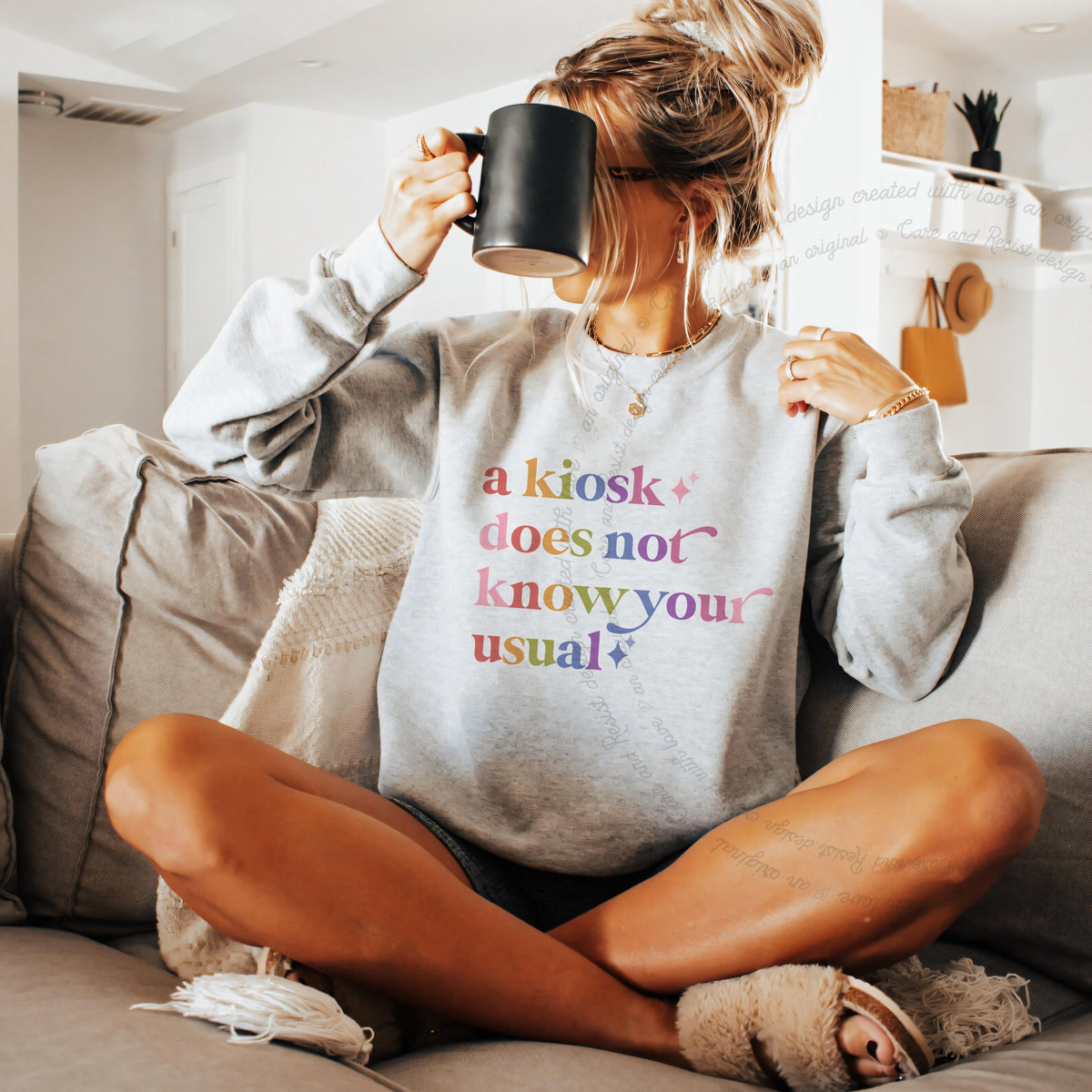 A Kiosk Does not Know Your Usual Care & Resist Gildan crewneck sweatshirt in Sport Grey