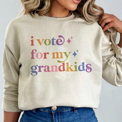 I Vote for My Grandkids Care & Resist Gildan crewneck sweatshirt in Sand