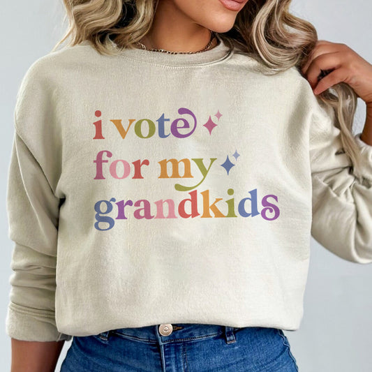 I Vote for My Grandkids Care & Resist Gildan crewneck sweatshirt in Sand