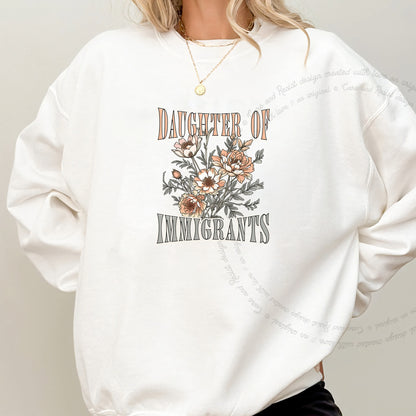 Daughter of Immigrants Care & Resist Gildan crewneck sweatshirt in White