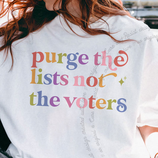 Purge the Lists not the Voters Care & Resist progressive t-shirt in White
