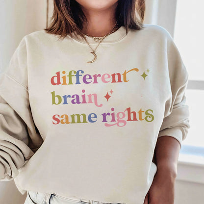 Different Brain Same Rights Care & Resist Gildan crewneck sweatshirt in Sand