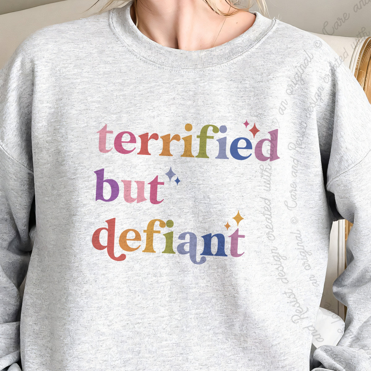 Terrified but Defiant Care & Resist Gildan crewneck sweatshirt in Sport Grey