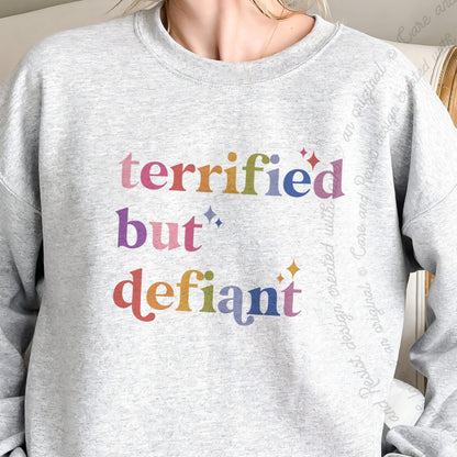 Terrified but Defiant Care & Resist Gildan crewneck sweatshirt in Sport Grey
