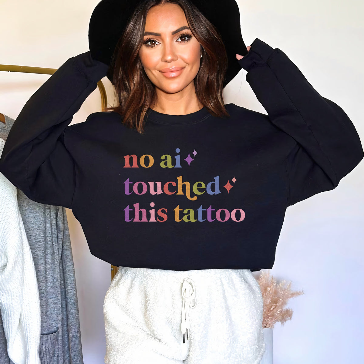 No Ai Touched This Tattoo Care & Resist Gildan crewneck sweatshirt in Black