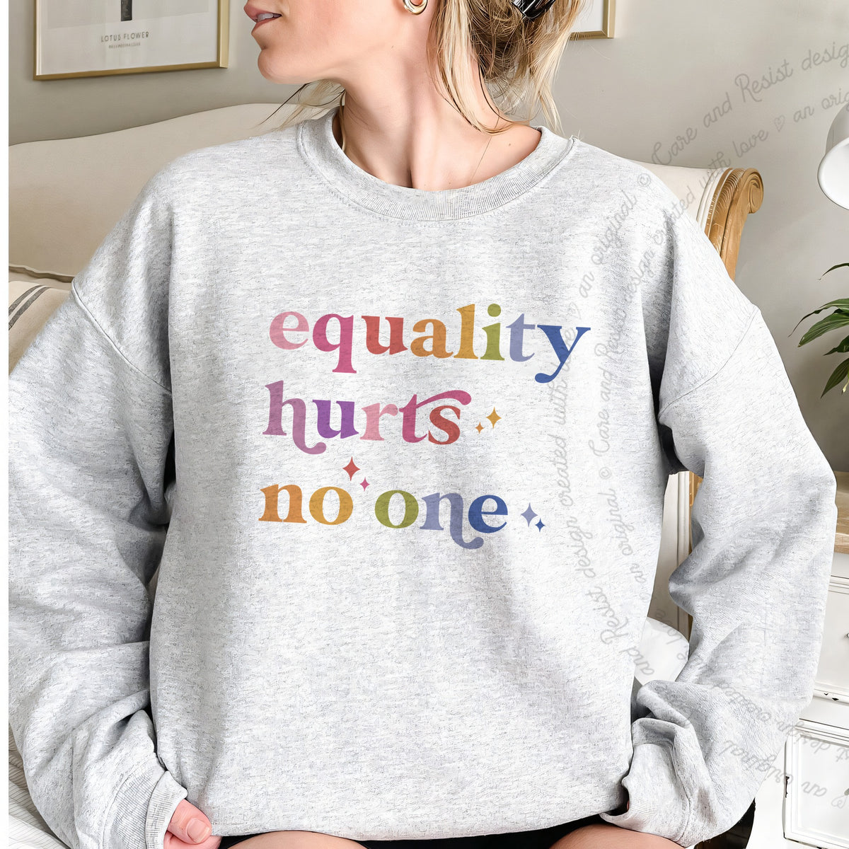 Equality Hurts No One Care & Resist Gildan crewneck sweatshirt in Sport Grey