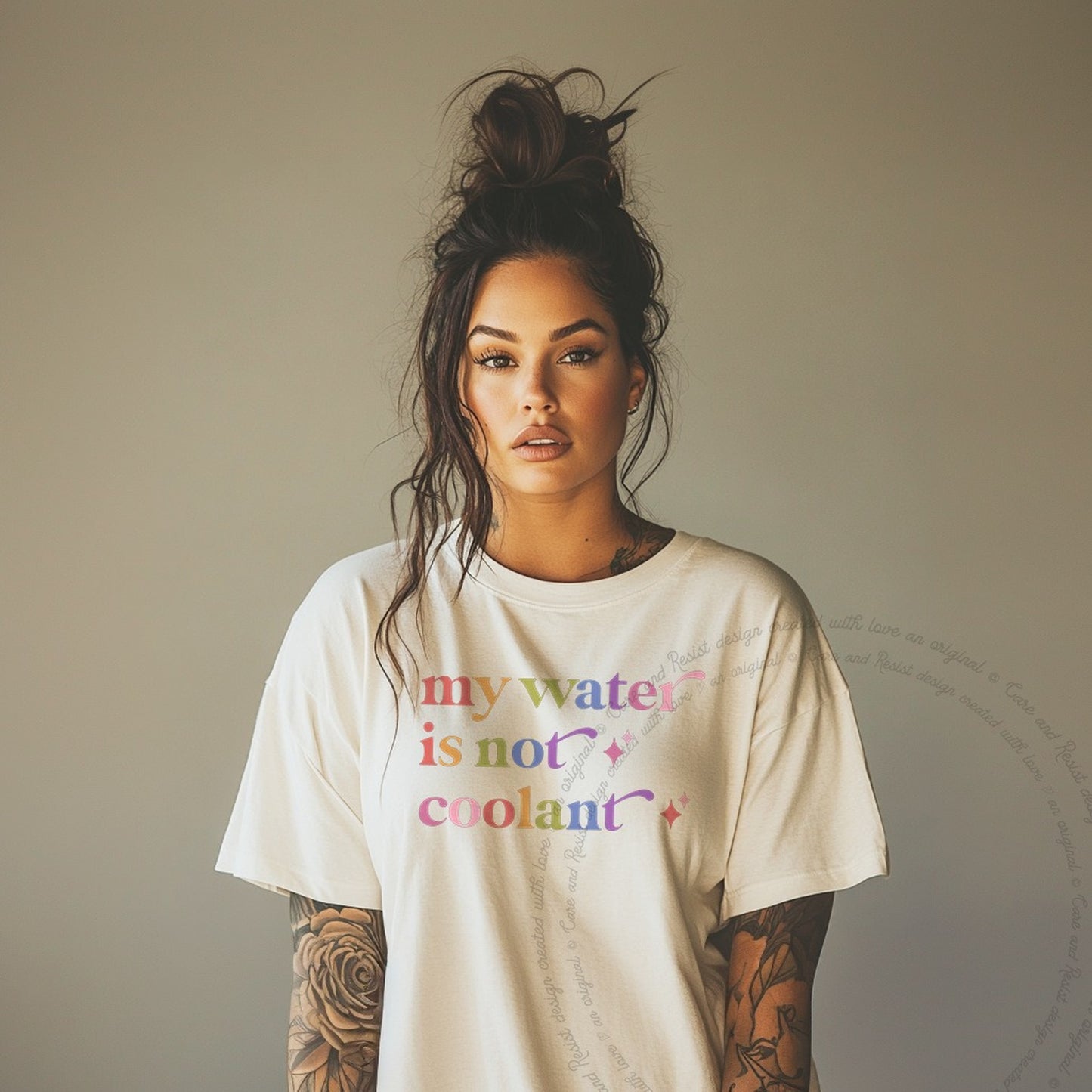 My Water is not Coolant Care & Resist rainbow Comfort Colors tee, Ivory