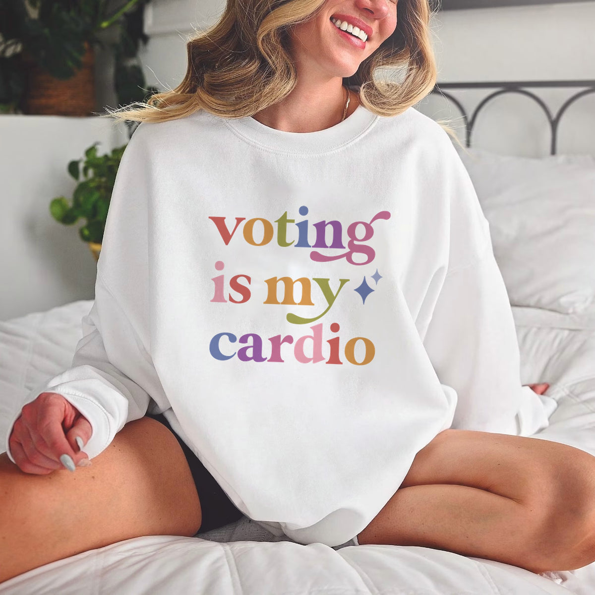 Voting is My Cardio Care & Resist Gildan crewneck sweatshirt in White