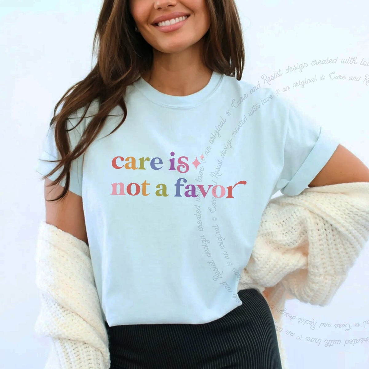 Care is not a Favor Care & Resist tee in Chambray