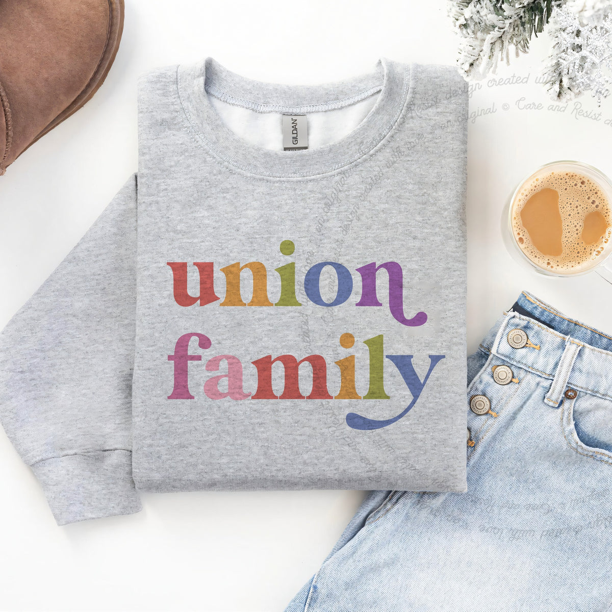 Union Family Care & Resist Gildan crewneck sweatshirt in Sport Grey