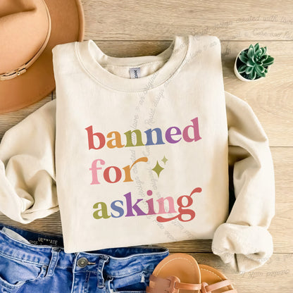 Banned for Asking Care & Resist Gildan crewneck sweatshirt in Sand