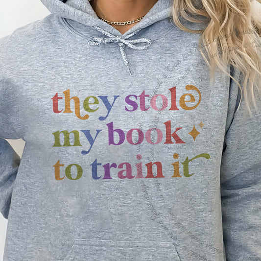 They Stole My Book to Train It Care & Resist Gildan hoodie in Sport Grey