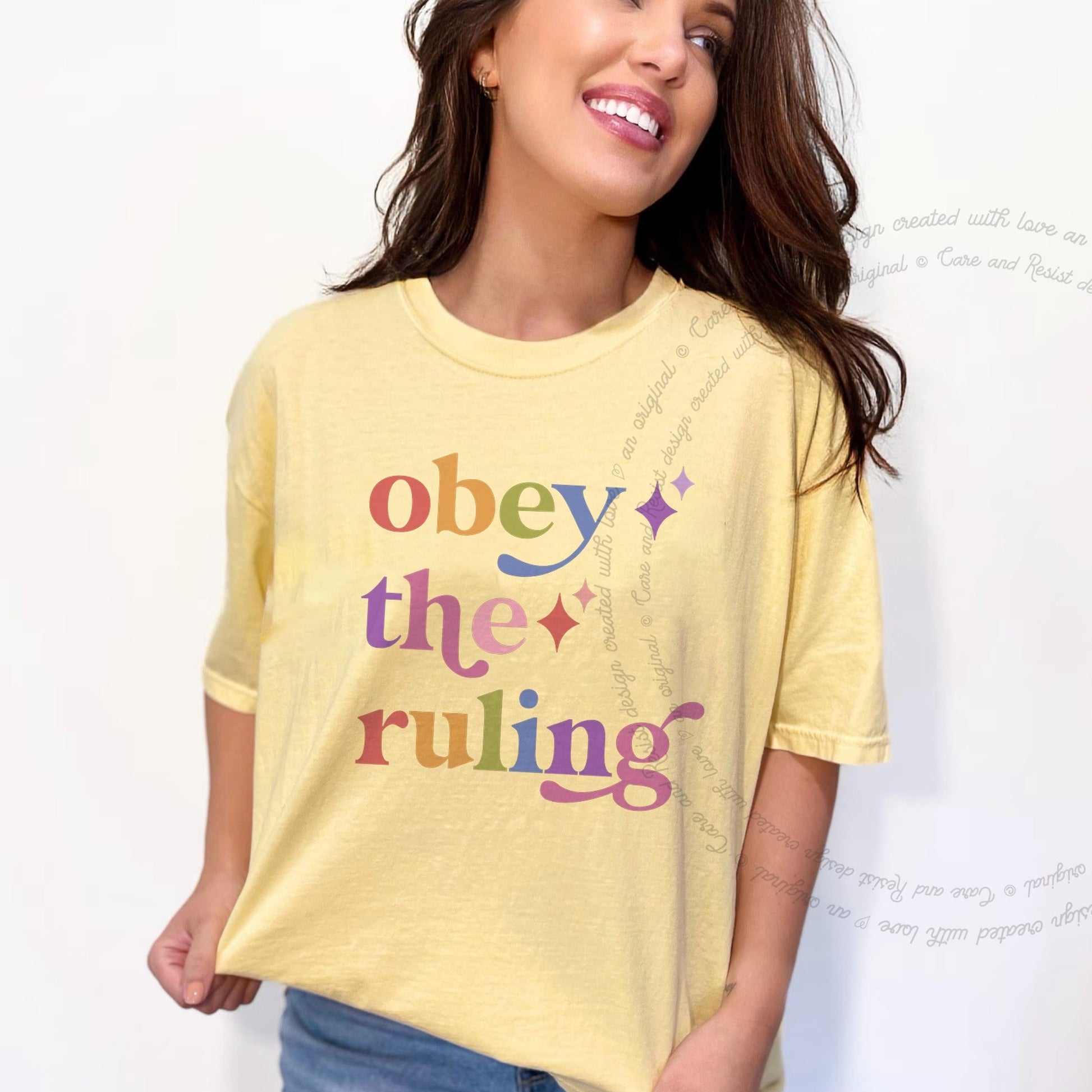 Obey the Ruling Care & Resist rainbow tee