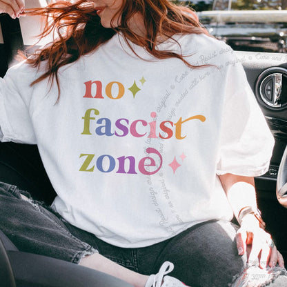 No Fascist Zone Care & Resist rainbow Comfort Colors tee, White