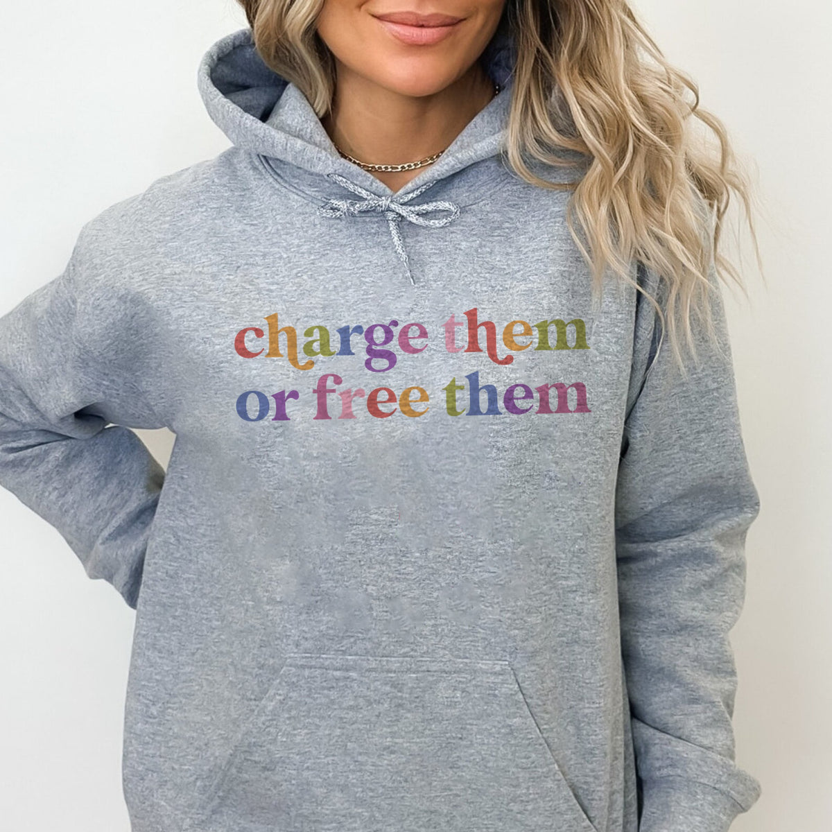 Charge Them or Free Them Care & Resist Gildan hoodie in Sport Grey