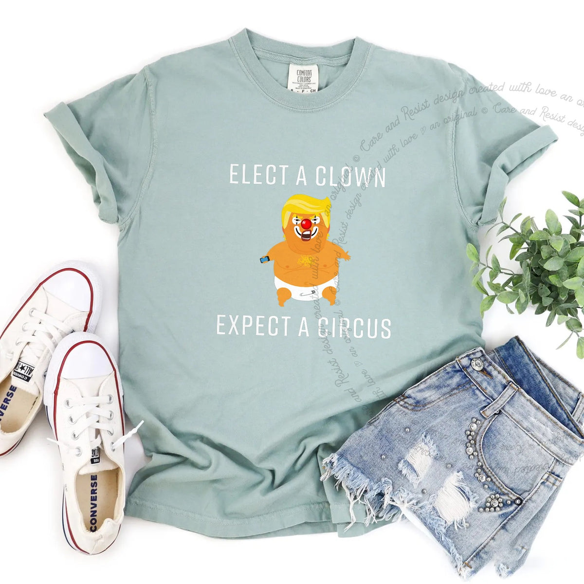 Elect a Clown Expect a Circus Trump Care & Resist progressive t-shirt in Bay