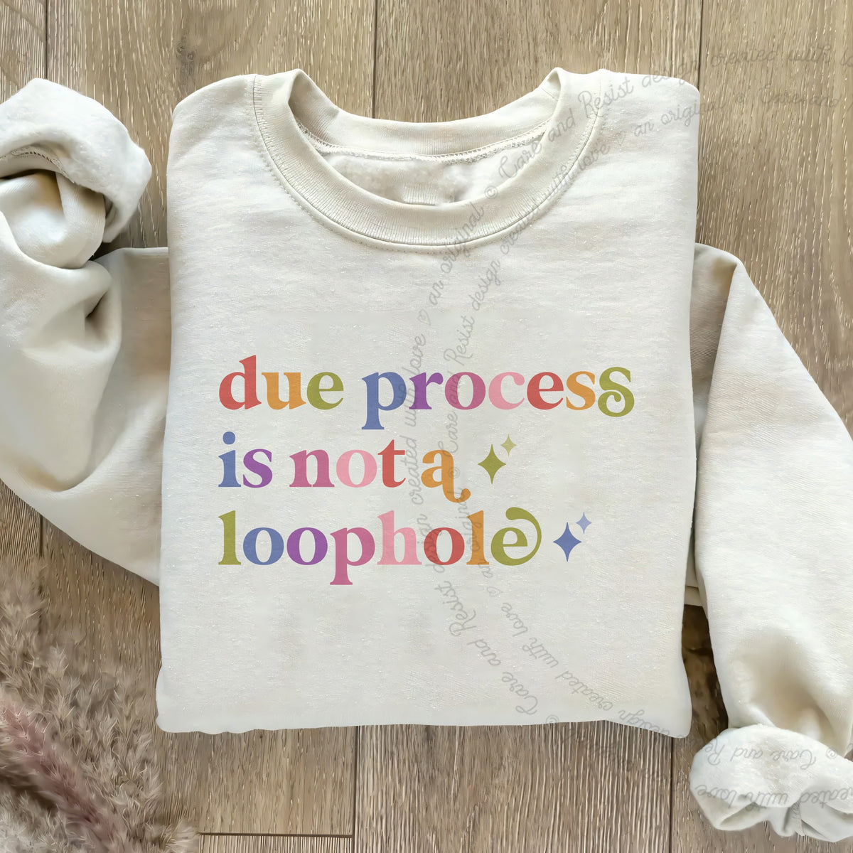 Due Process is not a Loophole Care & Resist Gildan crewneck sweatshirt in Sand