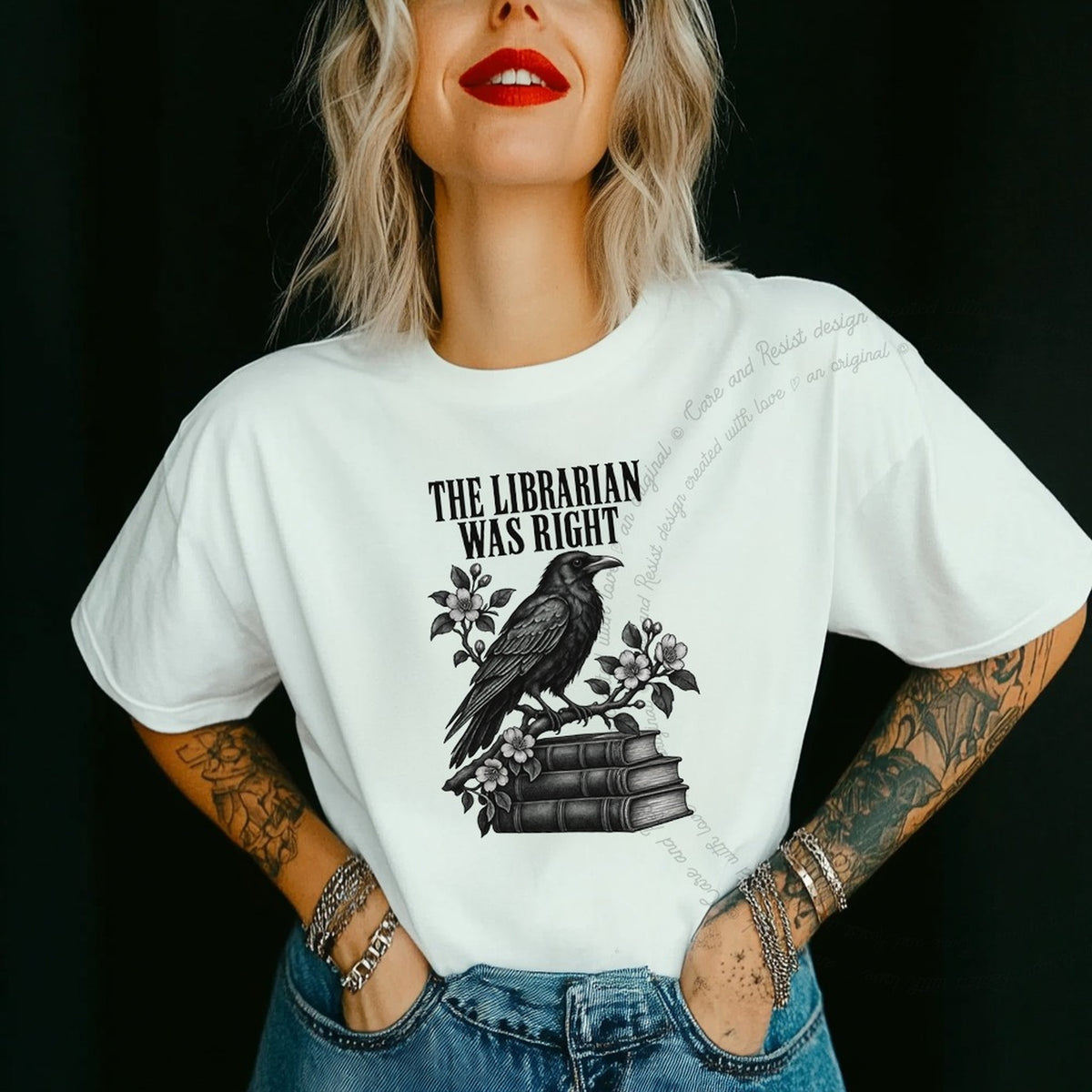 The Librarian Was Right Raven Care & Resist progressive t-shirt in White
