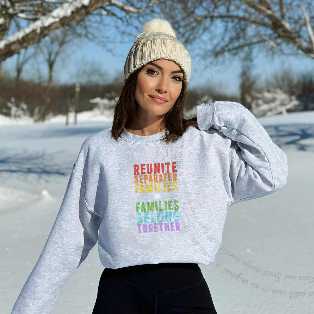 Reunite Separated Families, Families Belong Together Care & Resist Gildan crewneck sweatshirt in Sport Grey