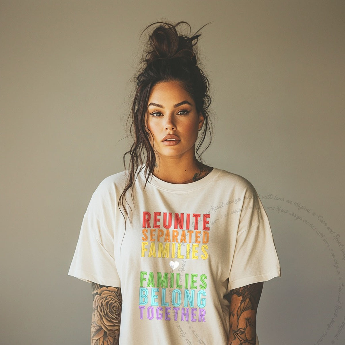 Reunite Separated Families, Families Belong Together Care & Resist progressive t-shirt in Ivory