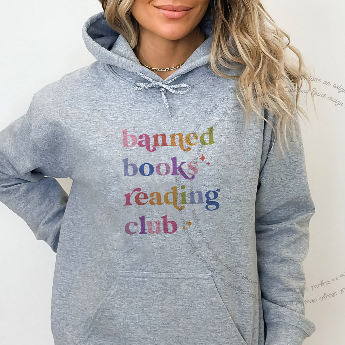 Banned Books Reading Club Care & Resist Gildan hoodie in Sport Grey