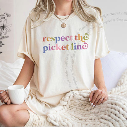 Respect the Picket Line Care & Resist rainbow Comfort Colors tee, Ivory