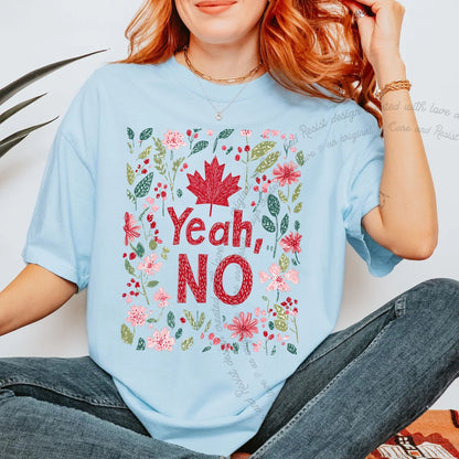 Yeah, No Care & Resist progressive t-shirt in Chambray