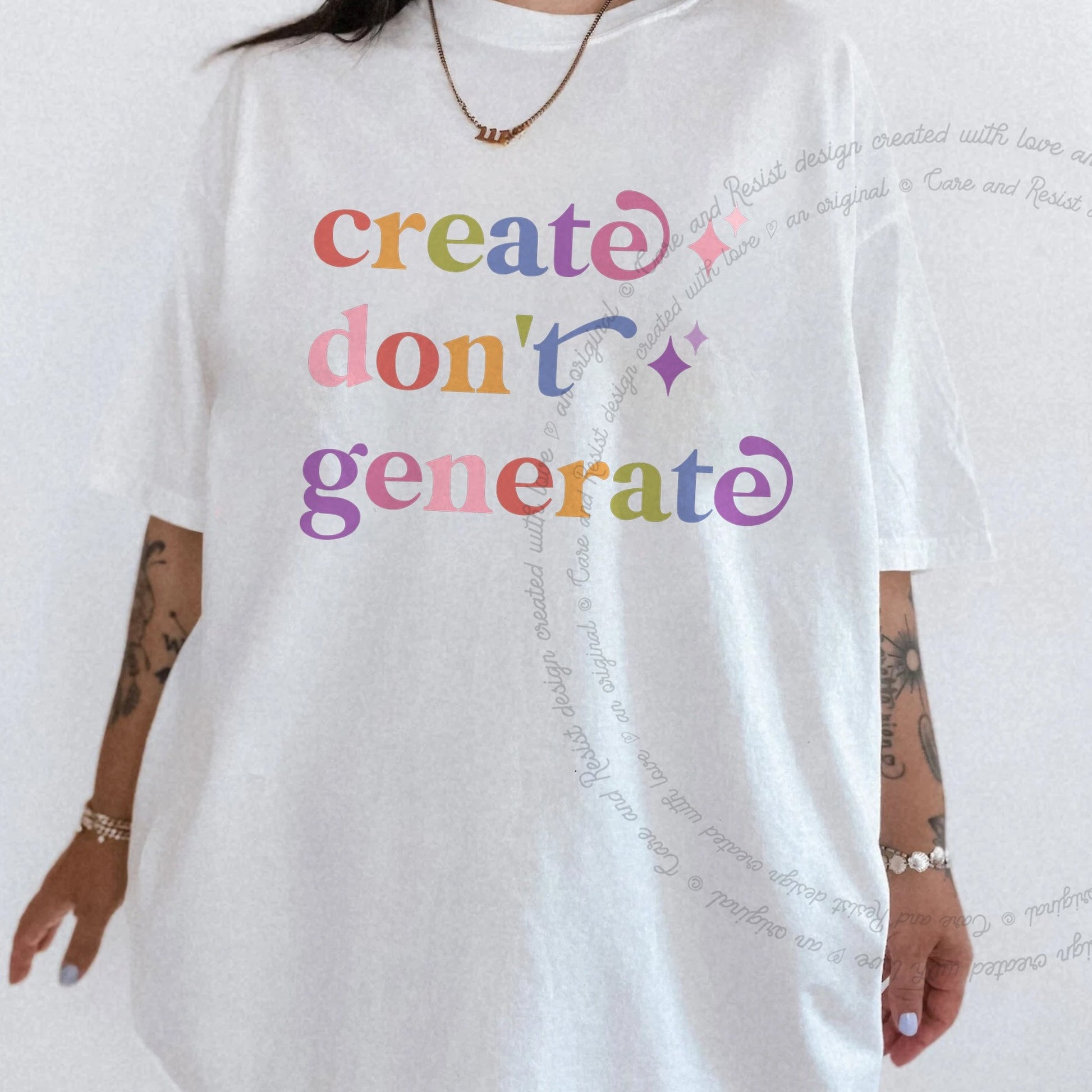 Create Dont Generate Care & Resist rainbow Comfort Colors tee, White