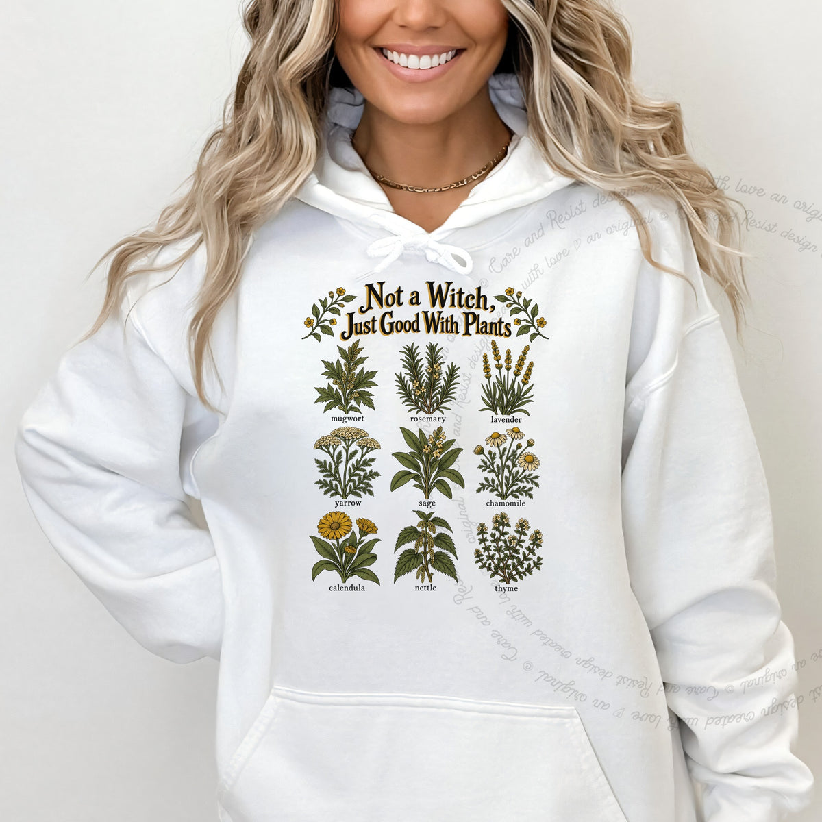 Not a Witch Just Good With Plants Care & Resist Gildan hoodie in White