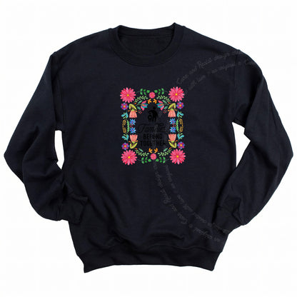 Families Belong Together Mexican Flowers Care & Resist Gildan crewneck sweatshirt in Black