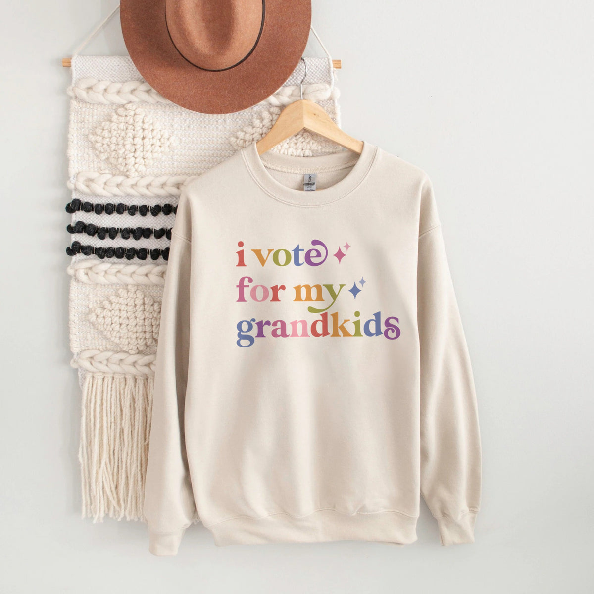 I Vote for My Grandkids Care & Resist Gildan crewneck sweatshirt in Sand
