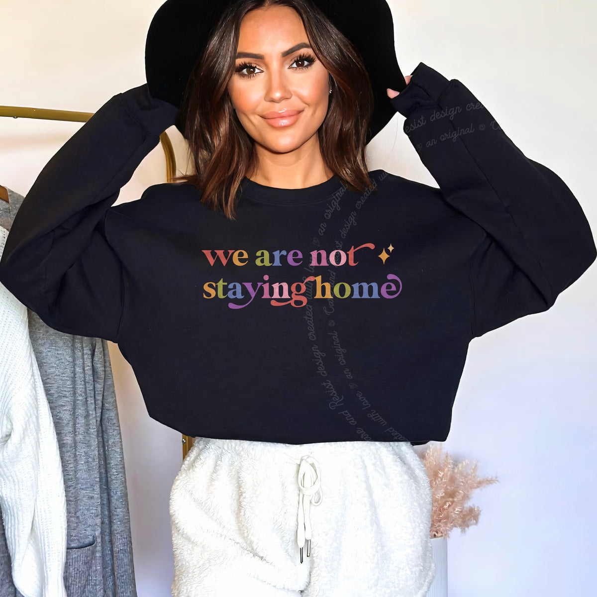We are not Staying Home Care & Resist Gildan crewneck sweatshirt in Black