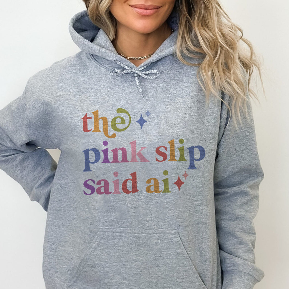 The Pink Slip Said Ai Care & Resist Gildan hoodie in Sport Grey