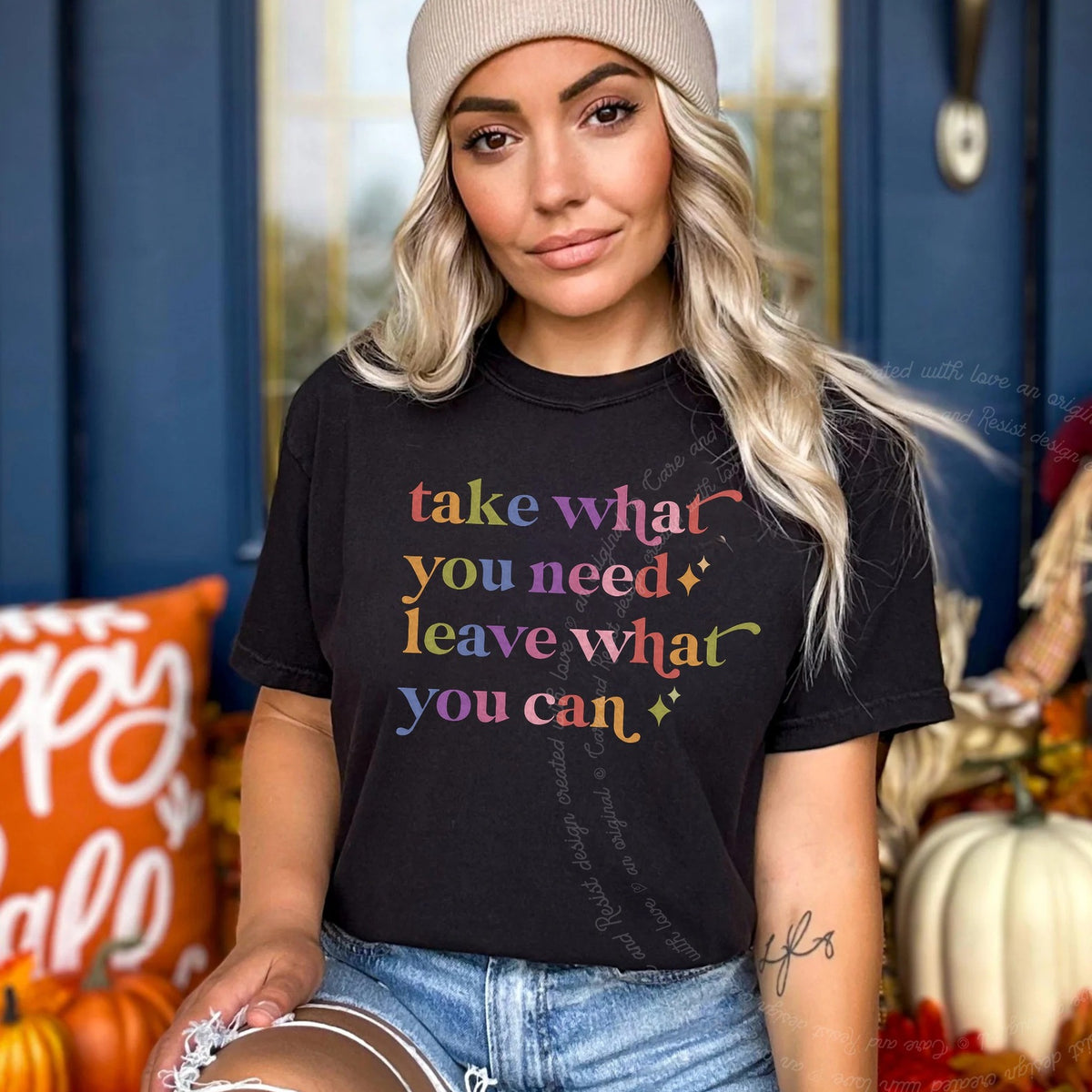 Take What You Need Leave What You Can Care & Resist progressive t-shirt in Black