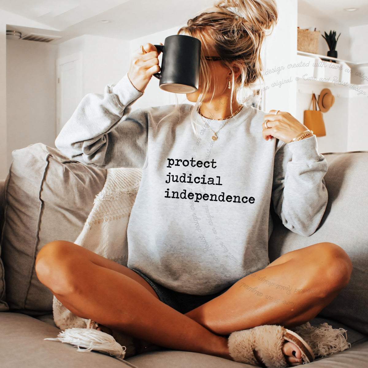 Protect Judicial Independence Care & Resist Gildan crewneck sweatshirt in Sport Grey