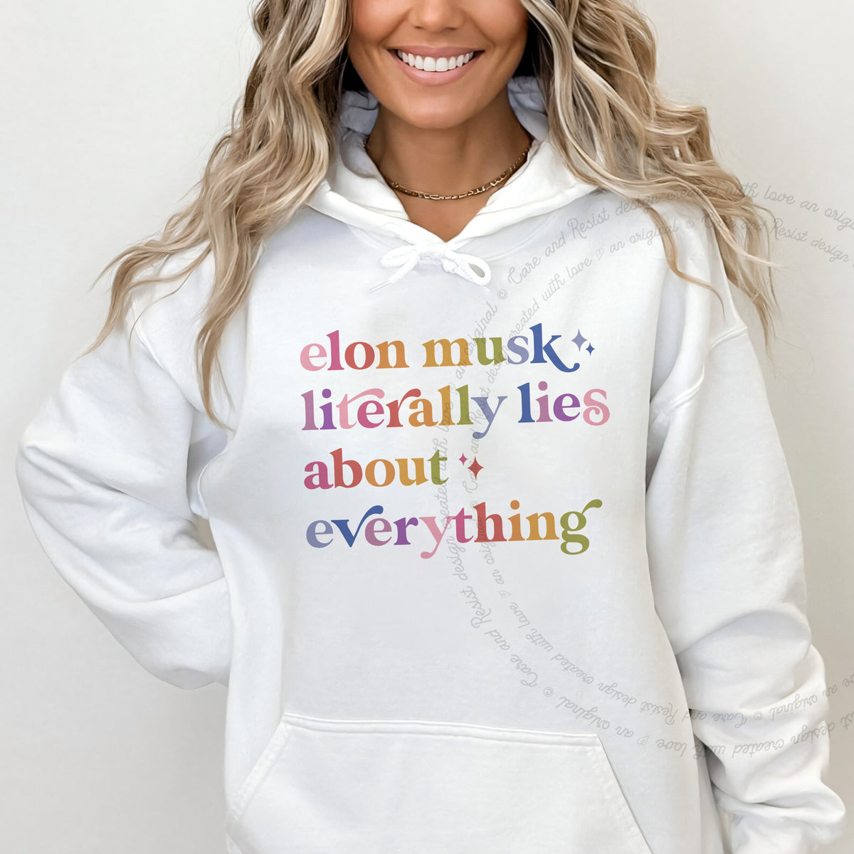 Elon Musk Literally Lies About Everything Care & Resist Gildan hoodie in White
