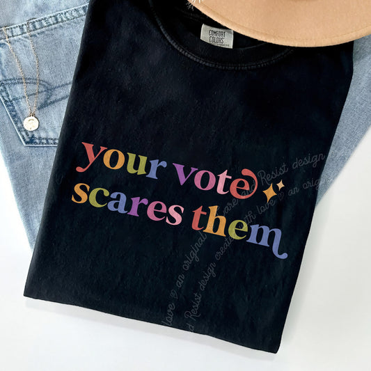 Your Vote Scares Them Care & Resist progressive t-shirt in Black