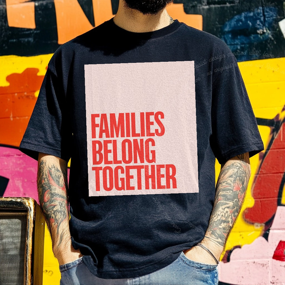 Families Belong Together Red Pink Care & Resist progressive t-shirt in Black