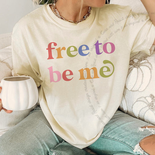 Free to Be Me Care & Resist rainbow Comfort Colors tee, Ivory
