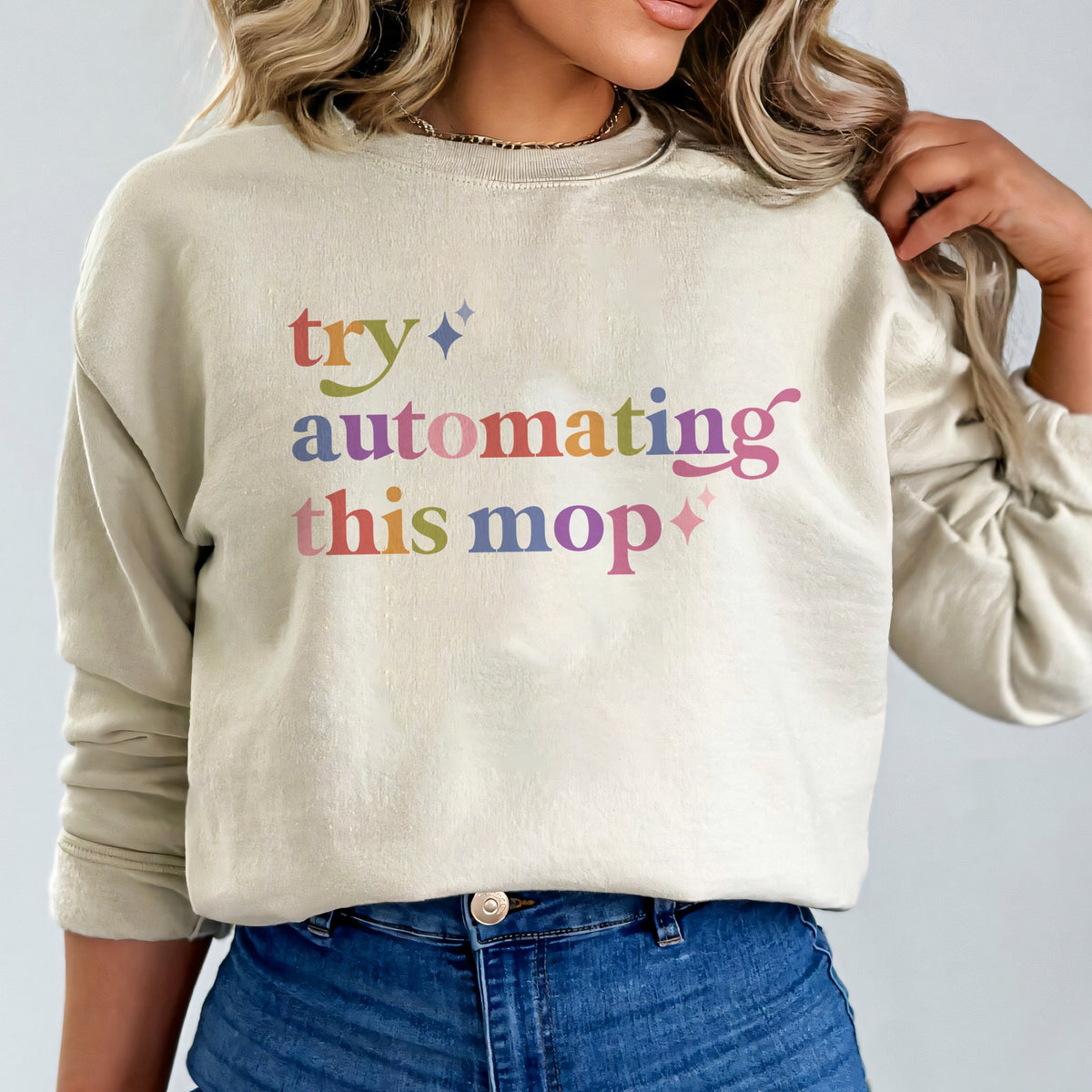 Try Automating This Mop Care & Resist Gildan crewneck sweatshirt in Sand