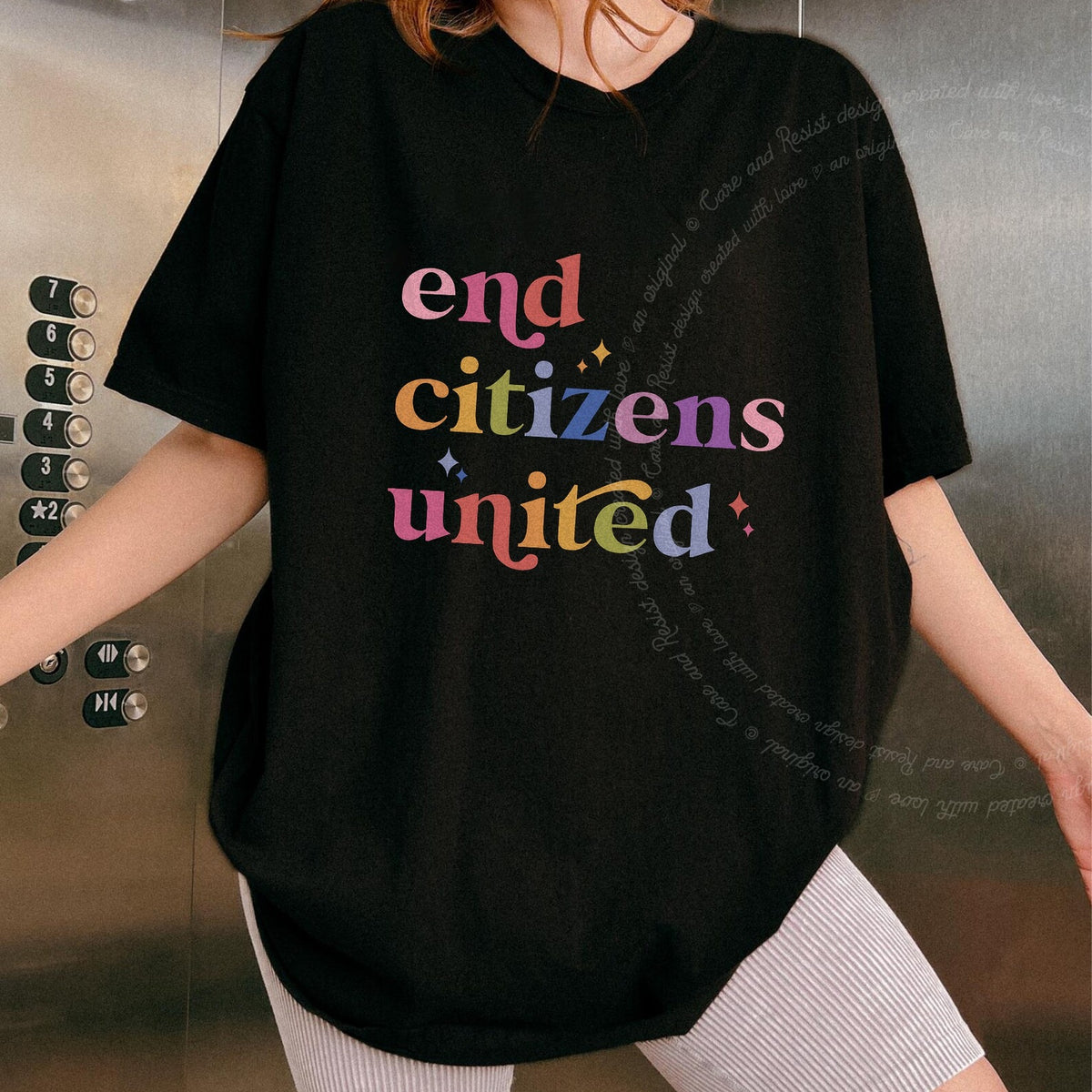 End Citizens United Care & Resist progressive t-shirt in Black
