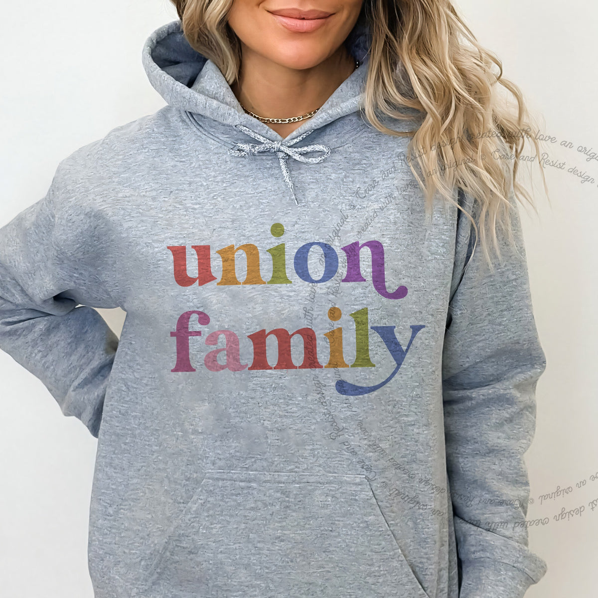 Union Family Care & Resist Gildan hoodie in Sport Grey