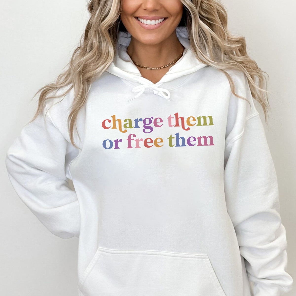 Charge Them or Free Them Care & Resist Gildan hoodie in White
