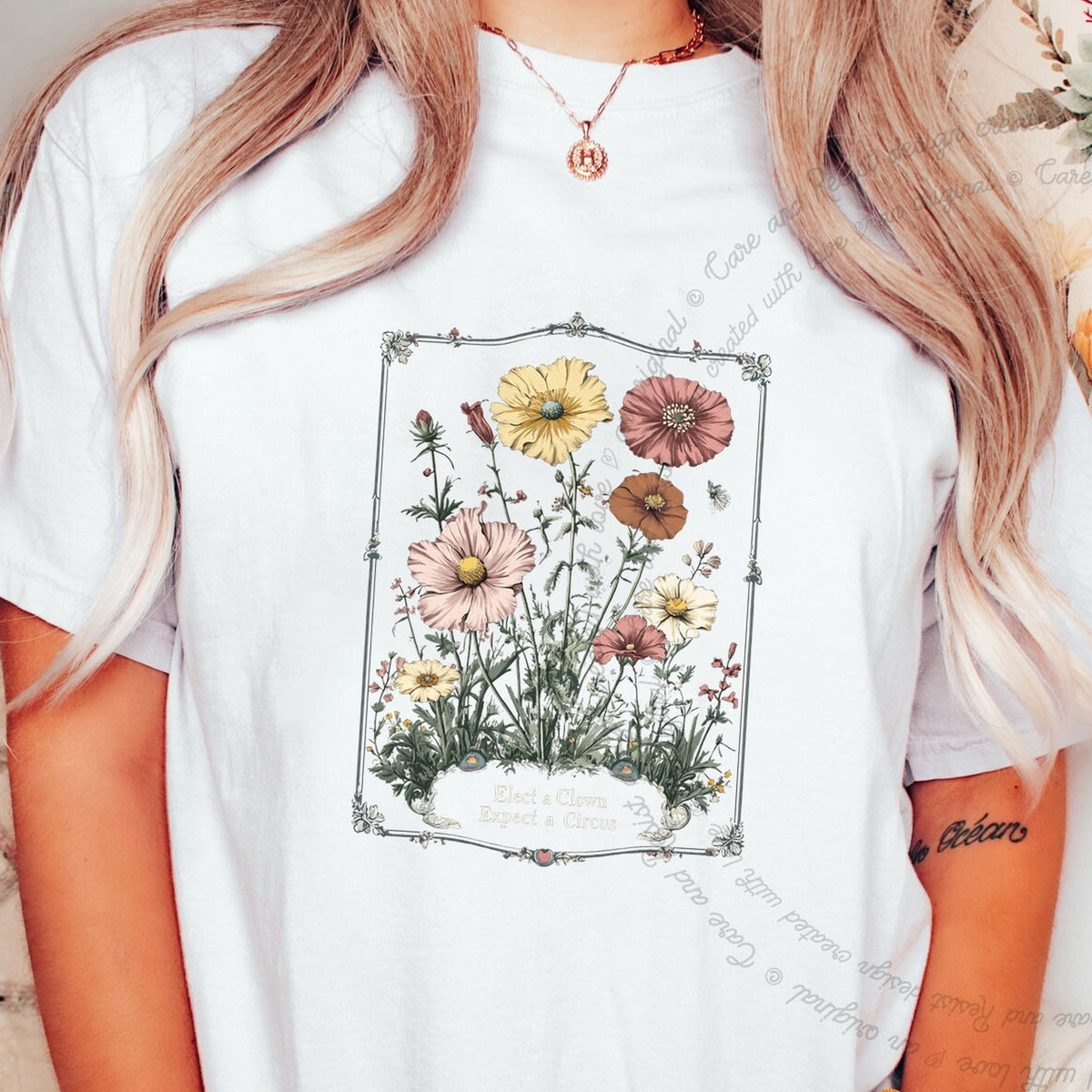 Elect a Clown Expect a Circus Floral Care & Resist progressive t-shirt in White